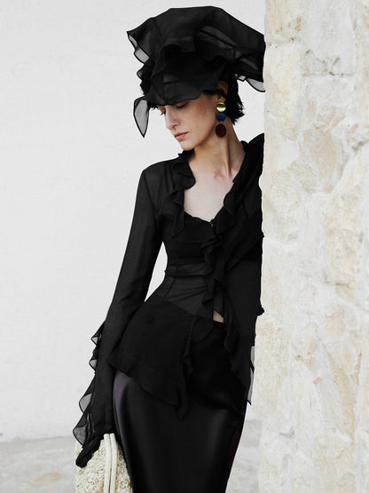 Yarı Şeffaf Volanlı İnce Bluz