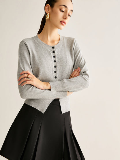 Düğmeli Yırtmaçlı Jersey Kardigan