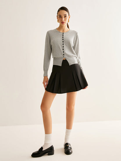 Düğmeli Yırtmaçlı Jersey Kardigan