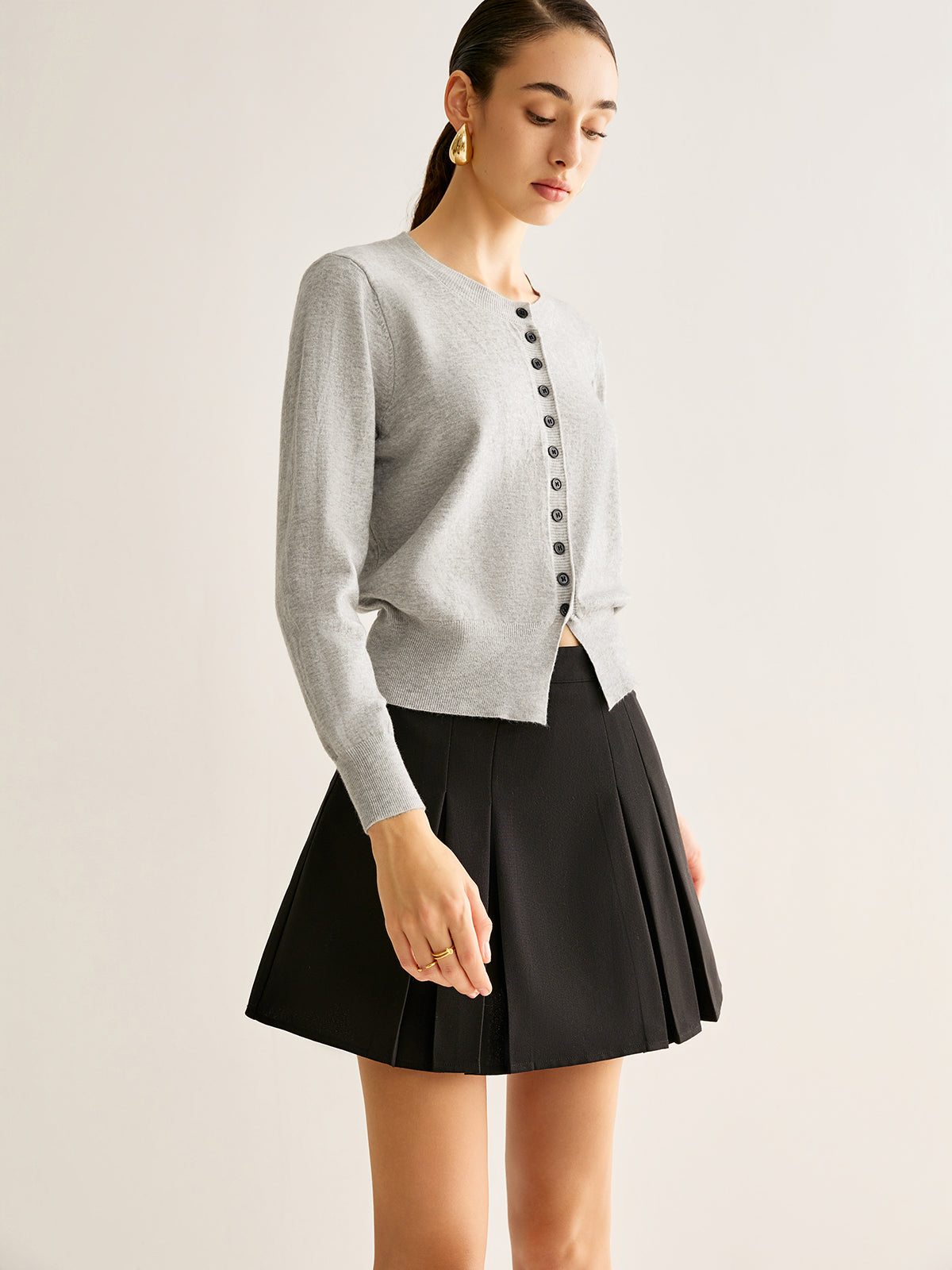 Düğmeli Yırtmaçlı Jersey Kardigan