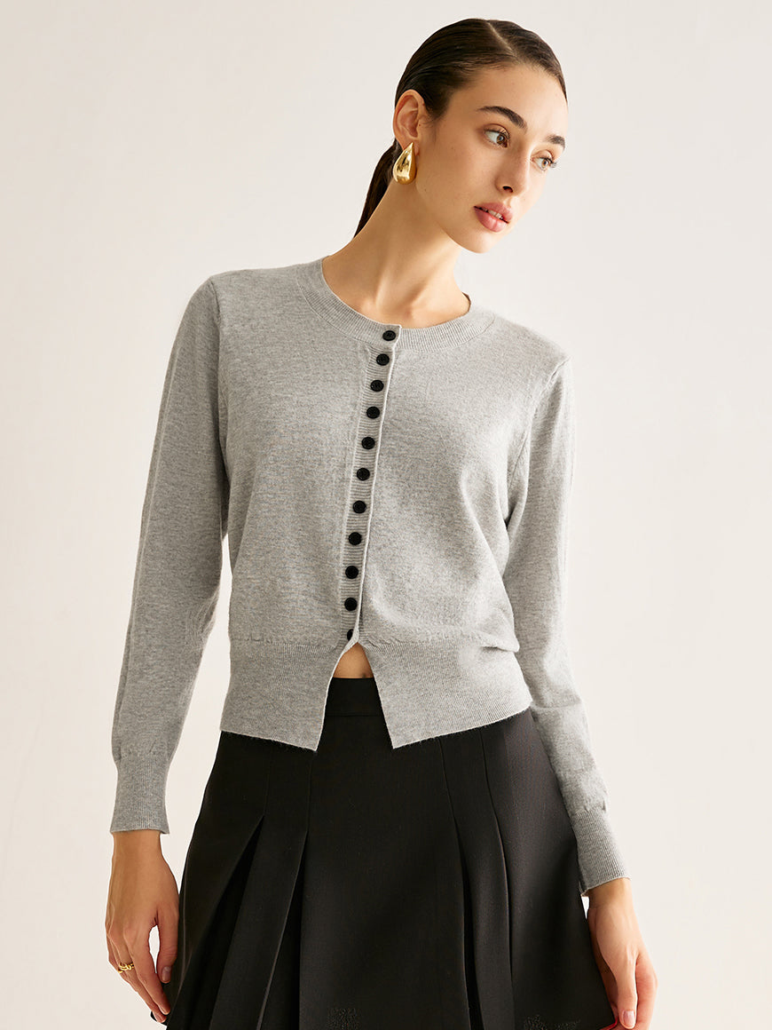 Düğmeli Yırtmaçlı Jersey Kardigan