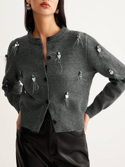 Leisure Düğmeli Payetli Hırka