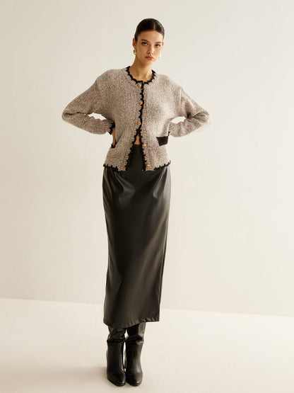 Çok Yönlü Kontrast Kesim Düğmeli Kardigan