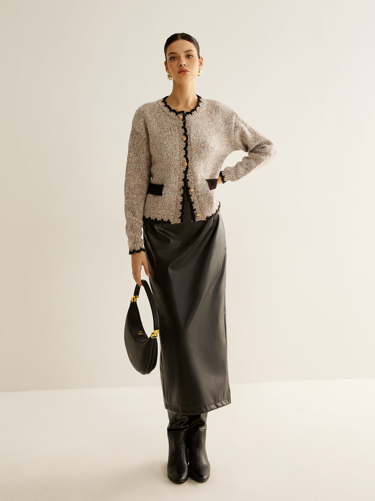 Çok Yönlü Kontrast Kesim Düğmeli Kardigan