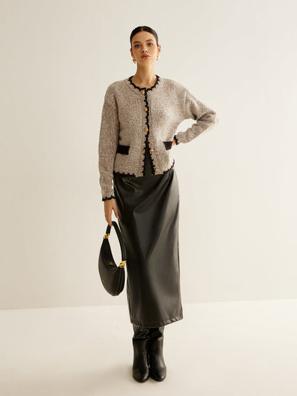 Çok Yönlü Kontrast Kesim Düğmeli Kardigan