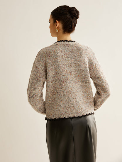 Çok Yönlü Kontrast Kesim Düğmeli Kardigan