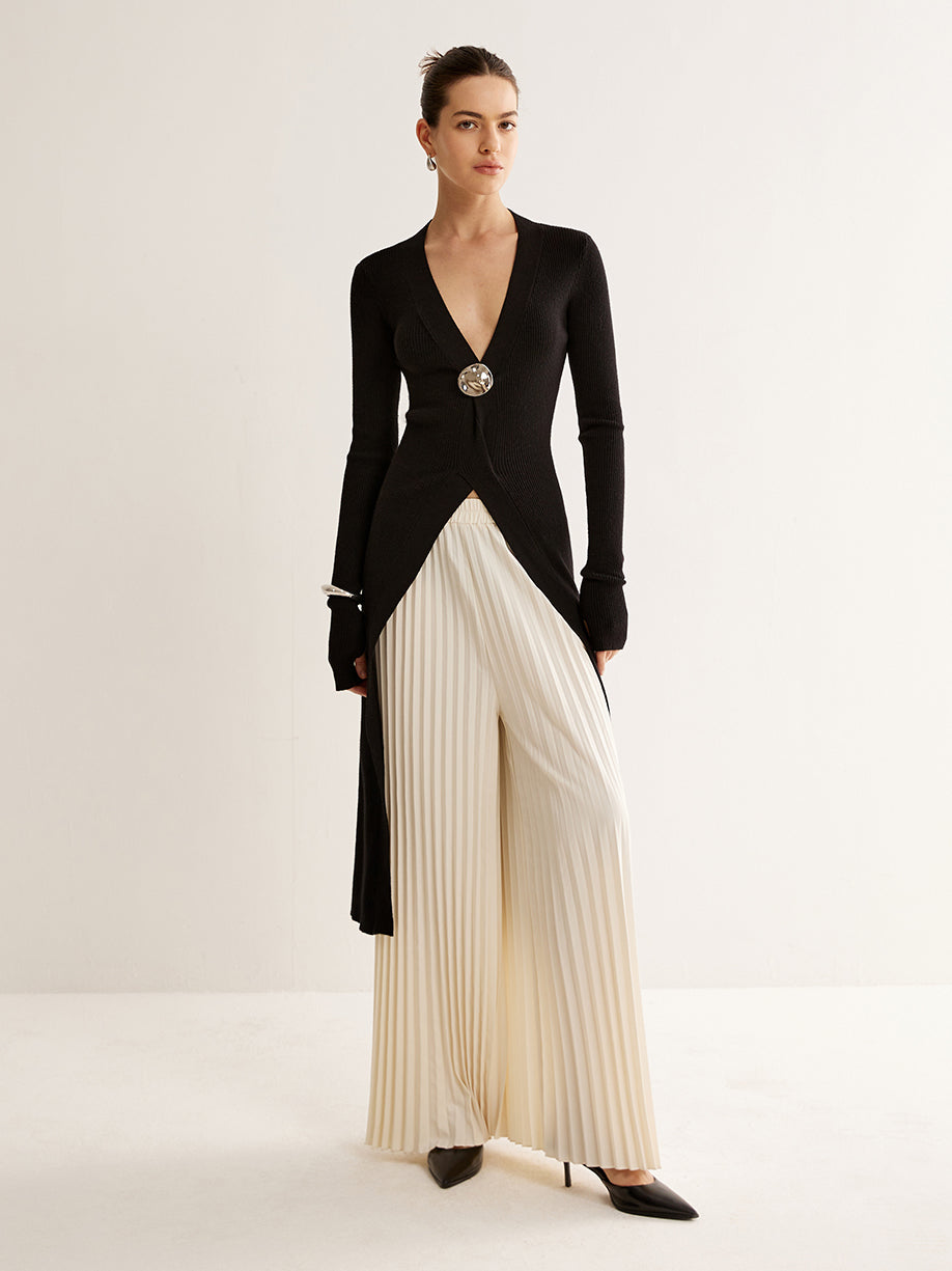 Metal Dekor Bölünmüş Örme Uzun Üst