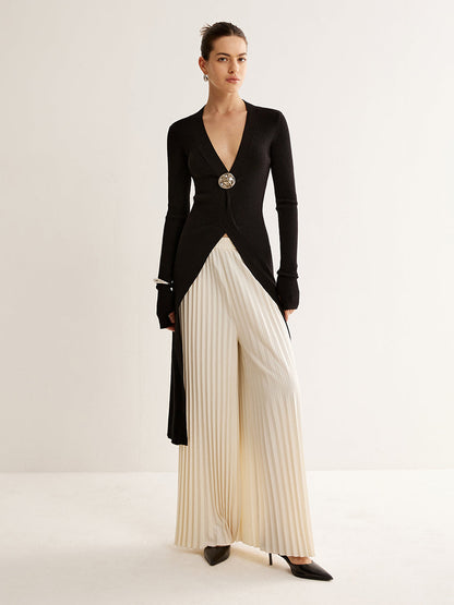 Metal Dekor Bölünmüş Örme Uzun Üst