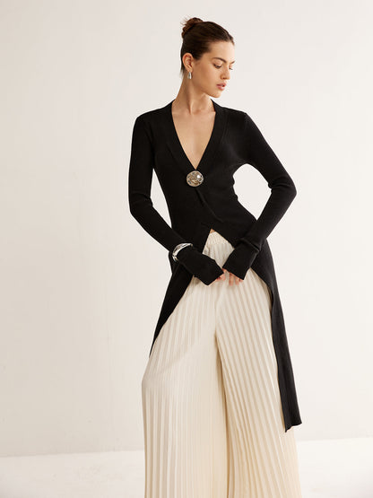 Metal Dekor Bölünmüş Örme Uzun Üst