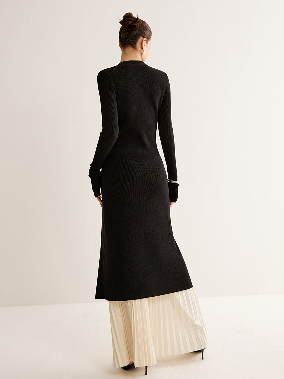 Metal Dekor Bölünmüş Örme Uzun Üst