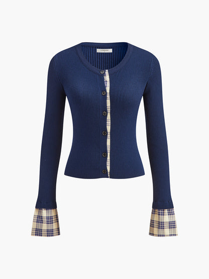 Renk Blok Düğme Paneli Hırka