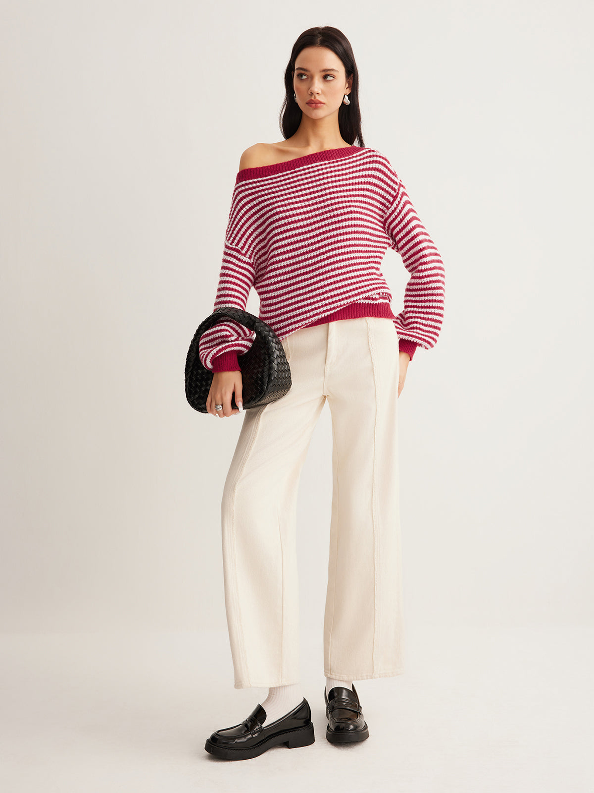 Kontrast Kenarlı Çizgili Sweeter