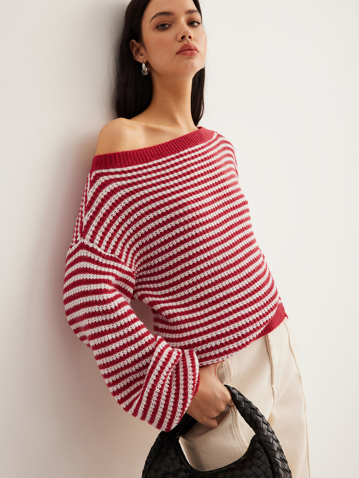 Kontrast Kenarlı Çizgili Sweeter