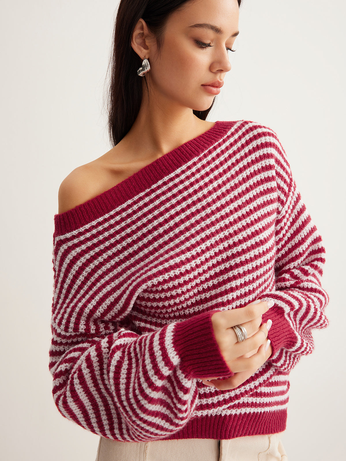 Kontrast Kenarlı Çizgili Sweeter