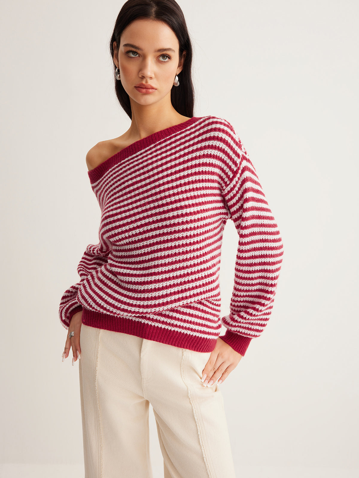 Kontrast Kenarlı Çizgili Sweeter