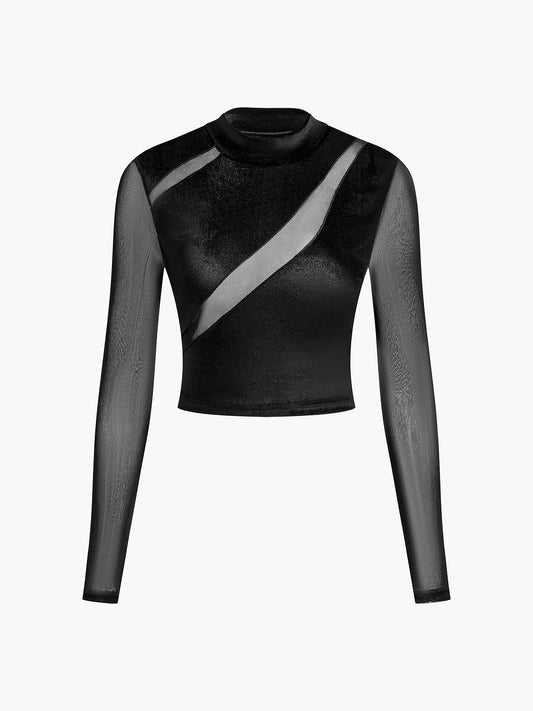 Kadife Panel Şeffaf Kırpılmış Tişört