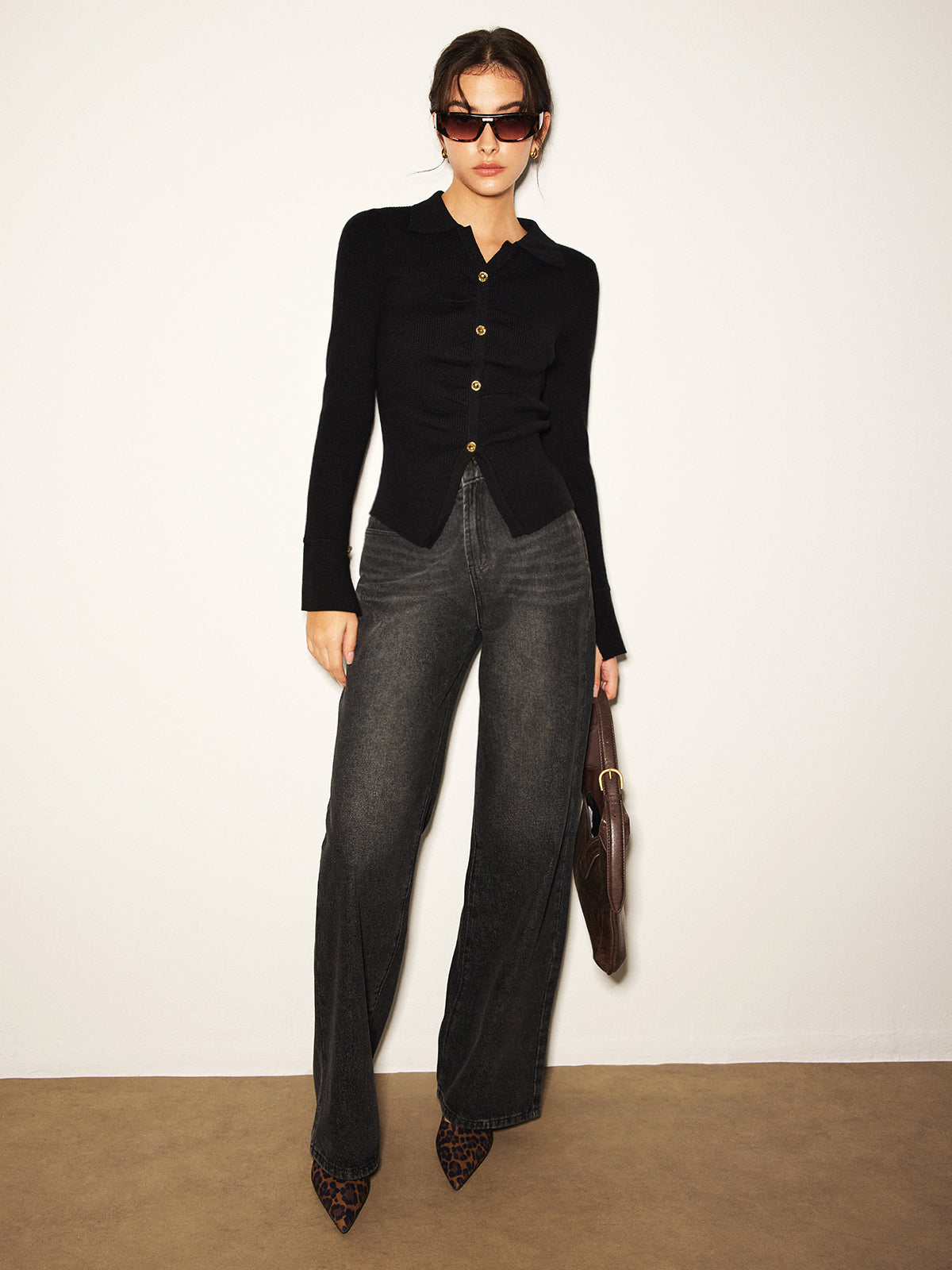 Düğmeli Bölünmüş İnce Polo Kazak