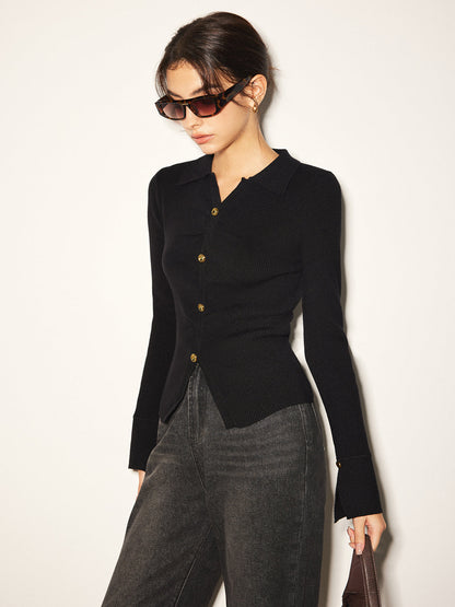 Düğmeli Bölünmüş İnce Polo Kazak