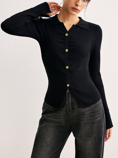 Düğmeli Bölünmüş İnce Polo Kazak