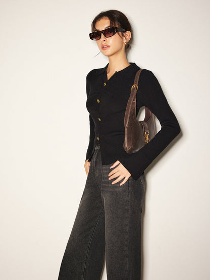 Düğmeli Bölünmüş İnce Polo Kazak