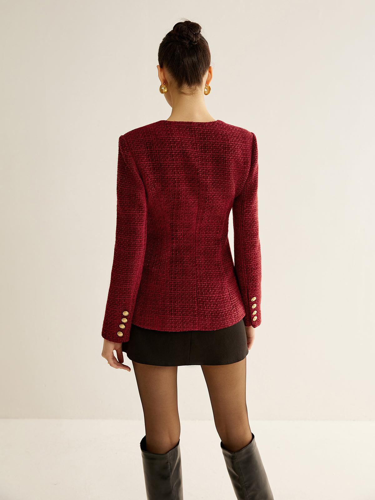 Düğmeli Yırtmaçlı Tweed Blazer