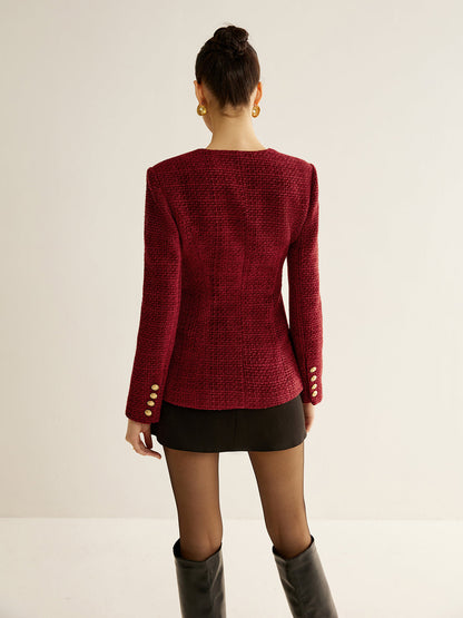 Düğmeli Yırtmaçlı Tweed Blazer