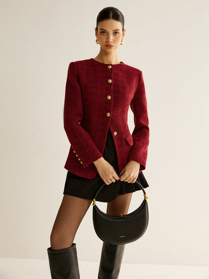 Düğmeli Yırtmaçlı Tweed Blazer