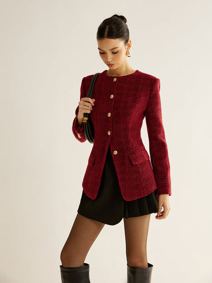 Düğmeli Yırtmaçlı Tweed Blazer
