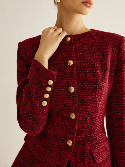 Düğmeli Yırtmaçlı Tweed Blazer