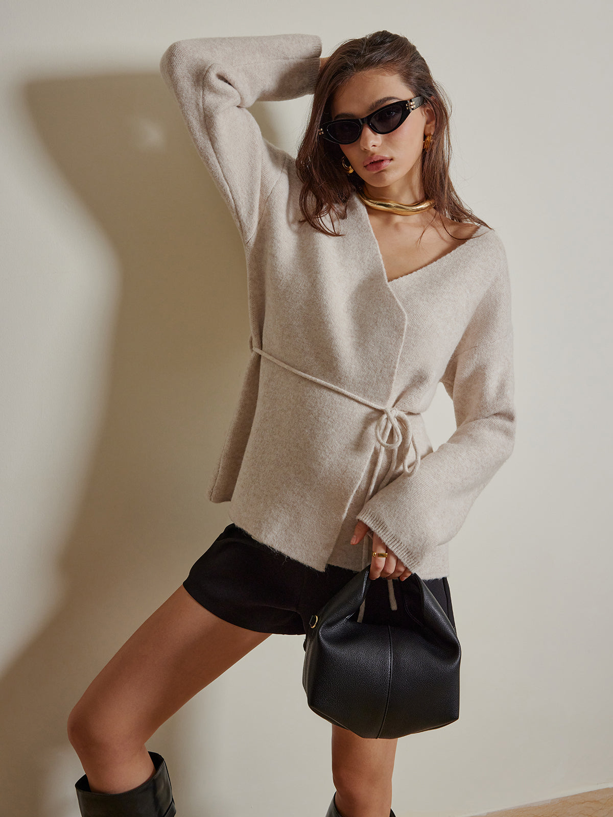 Halatlı Kuşaklı Sarma Kardigan