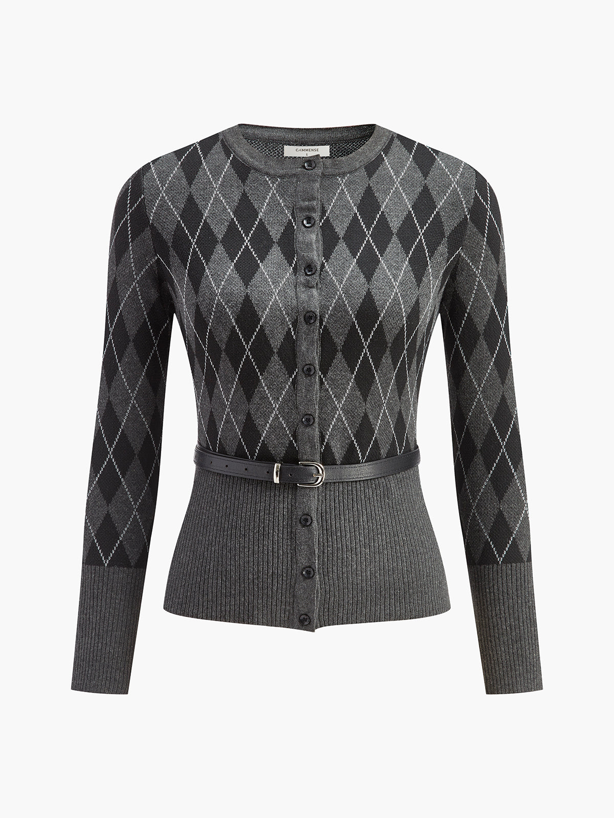 Eşkenar Dörtgen Desenli Kemer Düğmeli Hırka