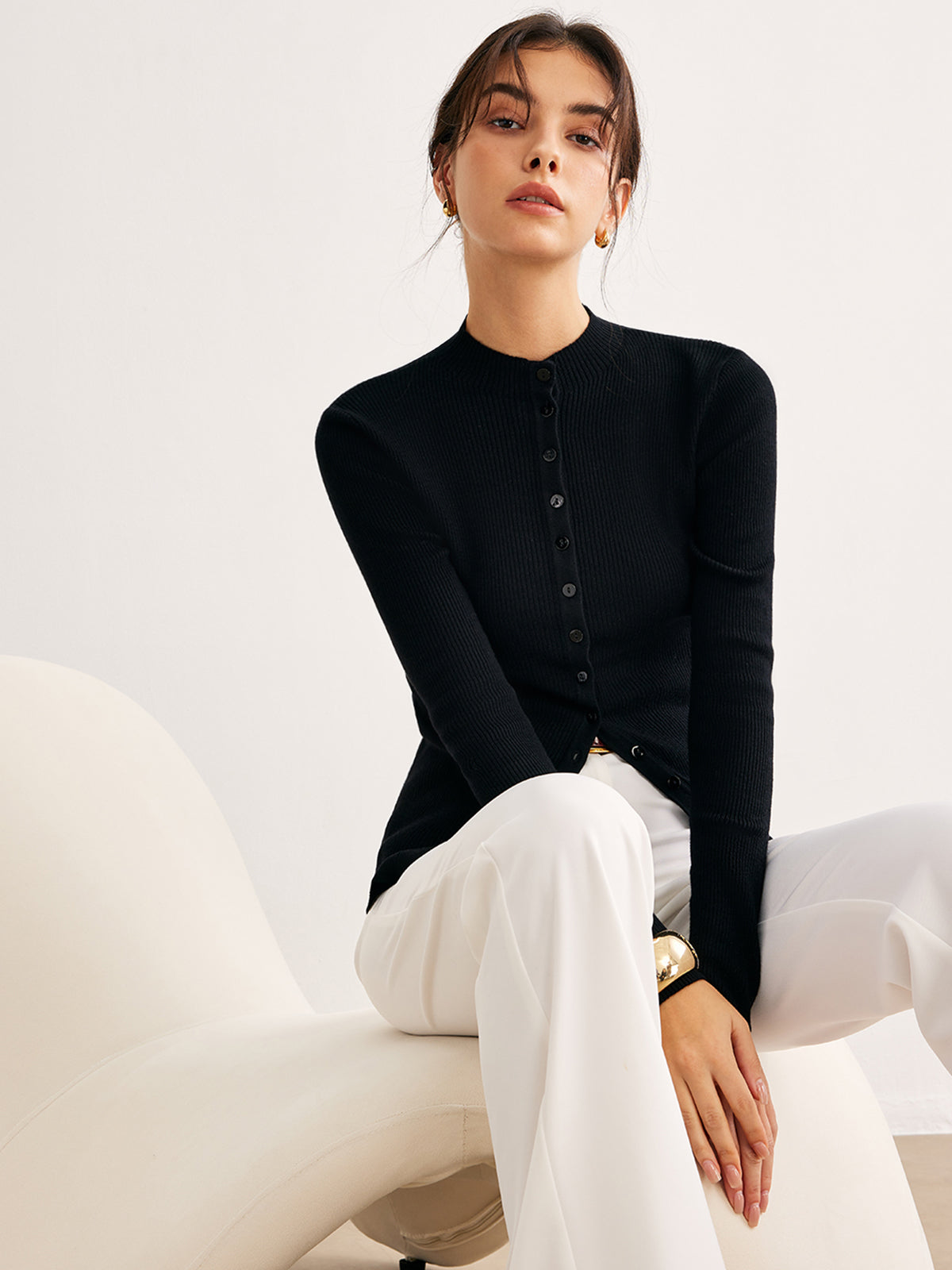 Düğmeli Dar Örgü Üst