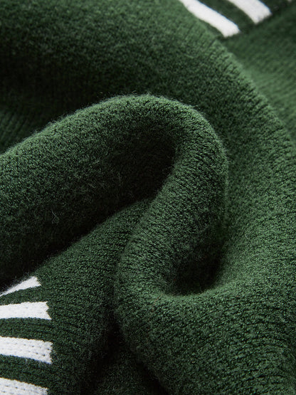 V Yaka İki Renkli Çizgili Kazak