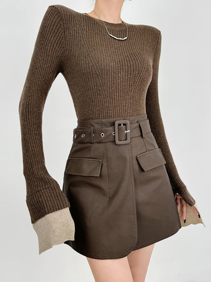 Kaburga Kontrast Manşetli Kazak