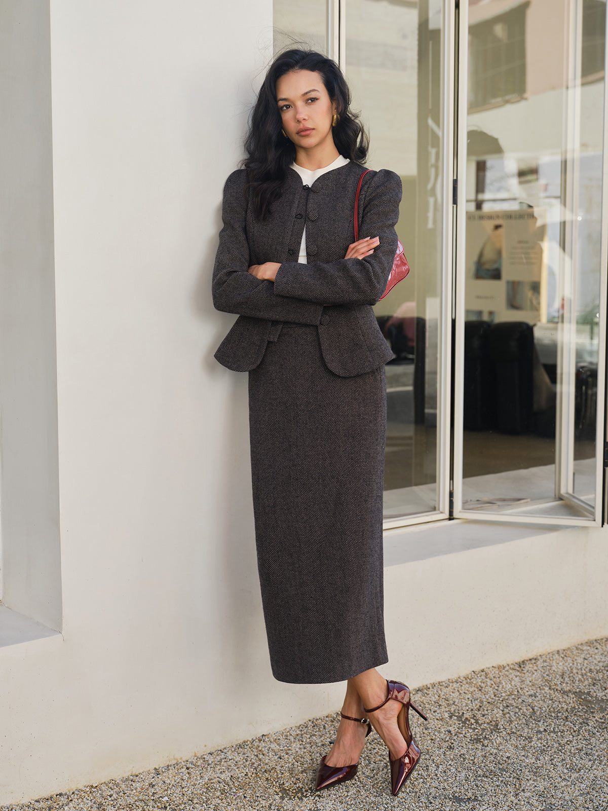 Chevron Bölünmüş Cepli Etek