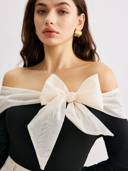 Şifon-Fiyonklu Omuz Açık İnce Bluz