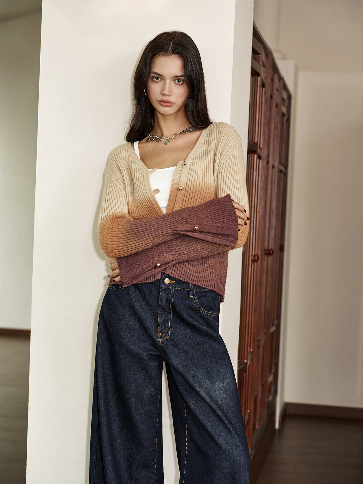 Romance Ombre Düğmeli Hırka