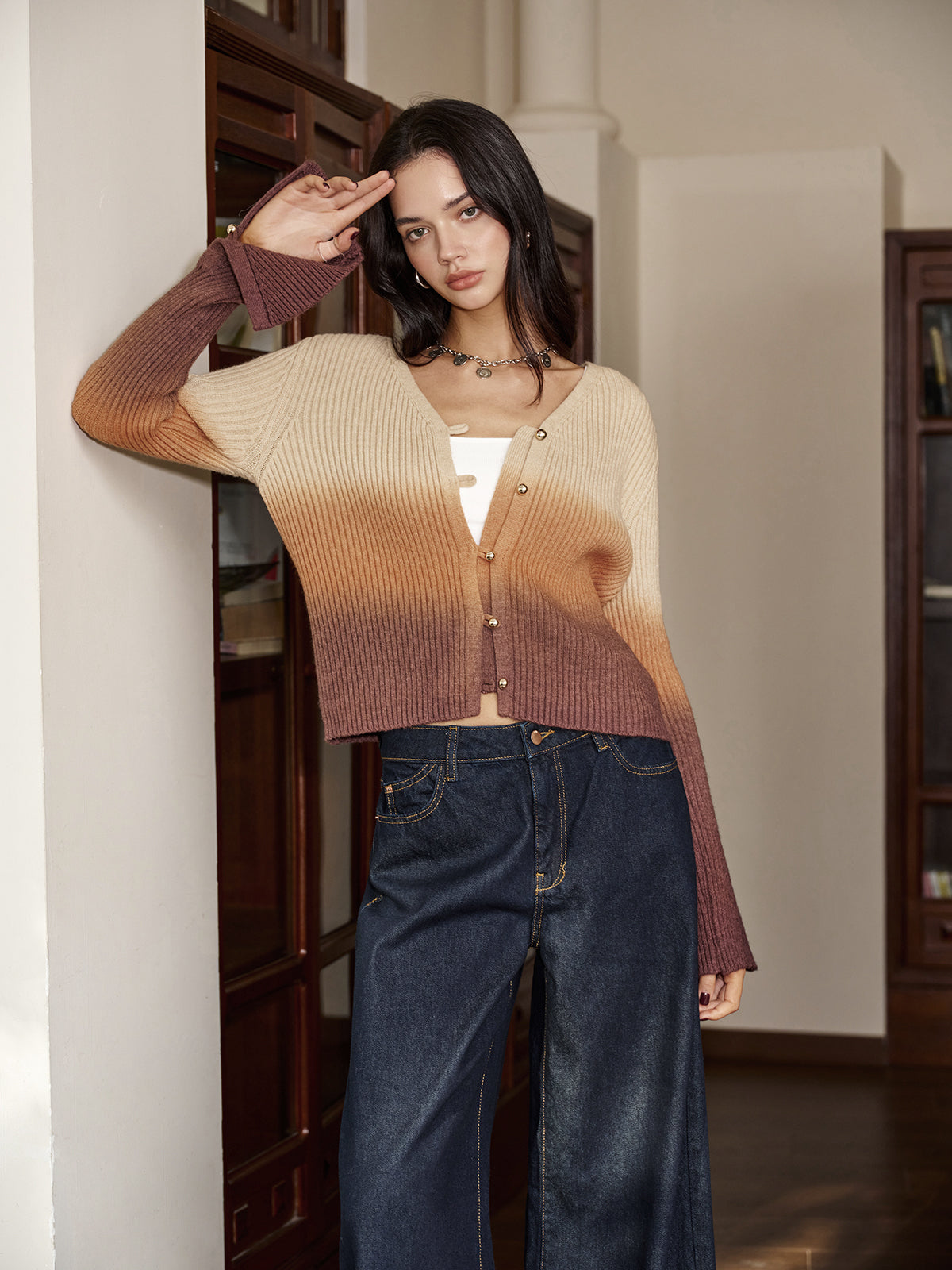 Romance Ombre Düğmeli Hırka