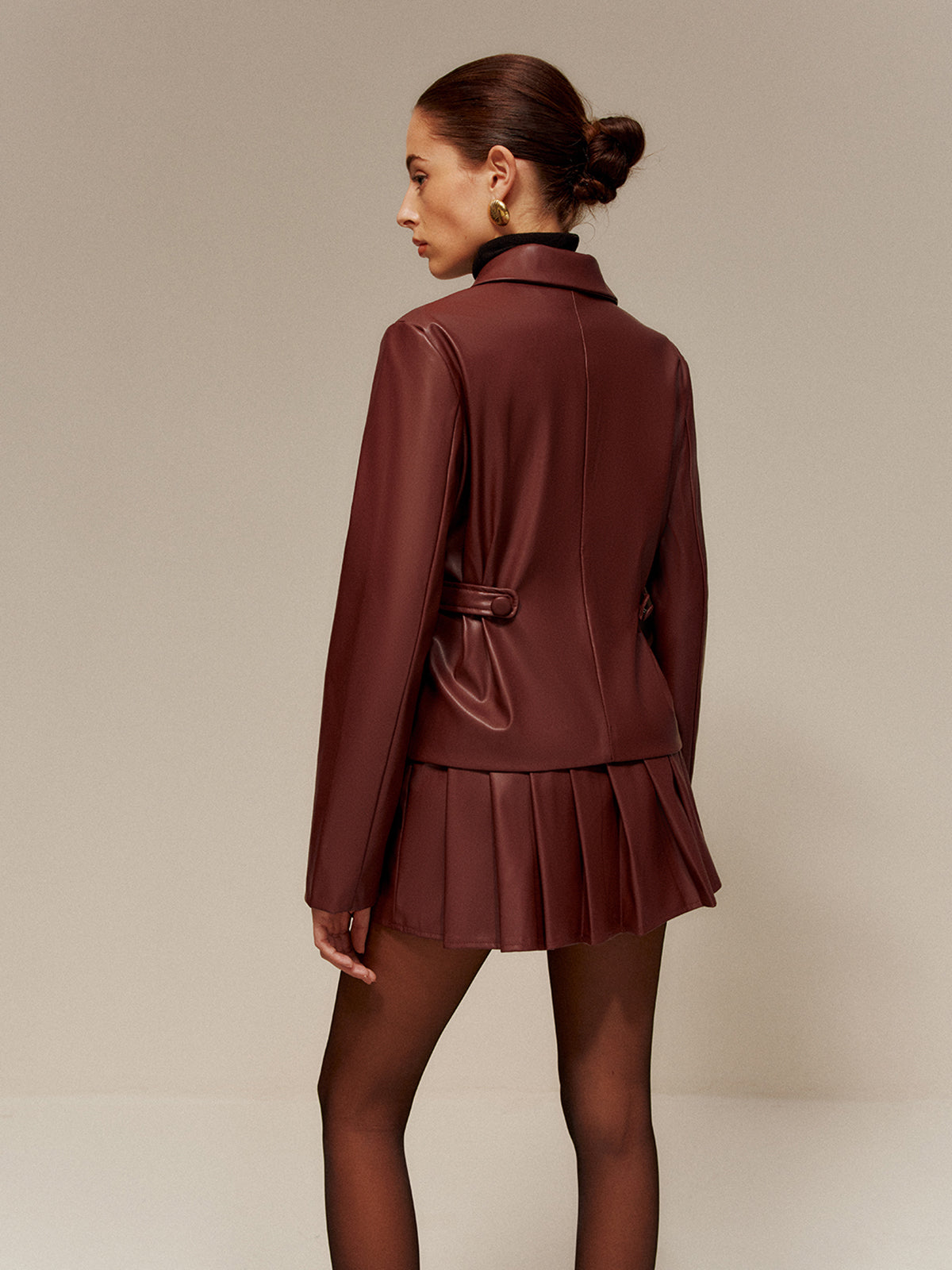 Suni Deri Pileli Etek Takımı