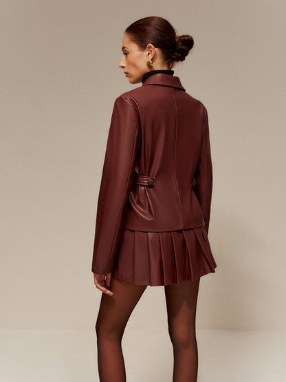 Suni Deri Pileli Etek Takımı