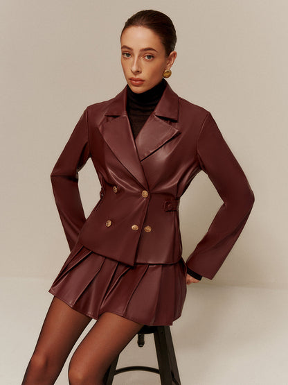 Suni Deri Pileli Etek Takımı