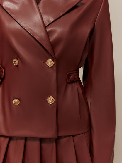 Suni Deri Pileli Etek Takımı