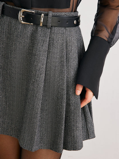 Chevron Kemerli Tweed Etek