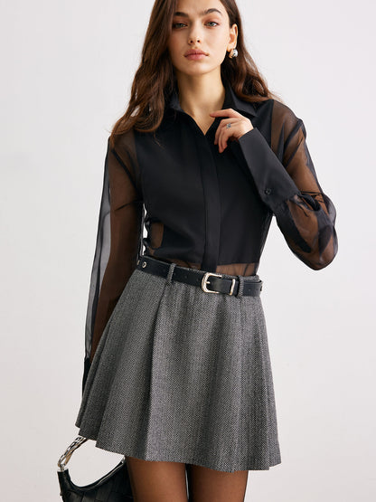 Chevron Kemerli Tweed Etek