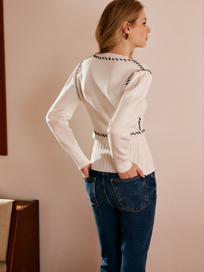 Kontrast Trim Bölünmüş İnce Kardigan
