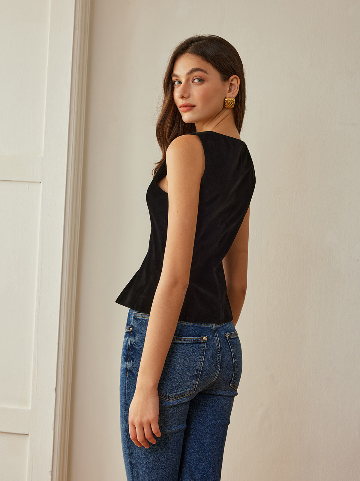 Kadife Metal Düğmeli Yelek