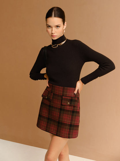 Tweed Kareli Mini Etek