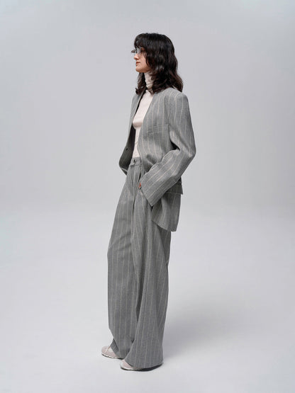 Yün Karışımlı İnce Çizgili Tweed Pantolon