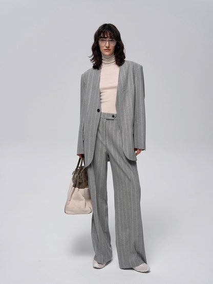 Yün Karışımlı İnce Çizgili Tweed Pantolon