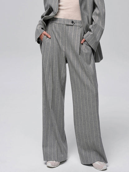 Yün Karışımlı İnce Çizgili Tweed Pantolon